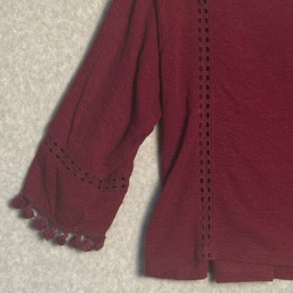 Saturday Sunday Anthropologie Sz S Crochet Knit 3/4 Sleeve Sweater Pom Pom Cuff - Picture 8 of 12